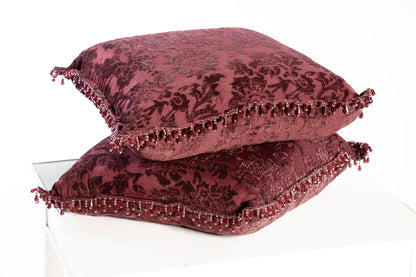 Fringed Damask Decorative Pillow Cover