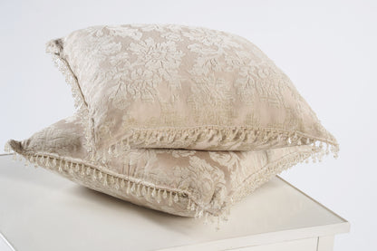 Fringed Damask Decorative Pillow Cover