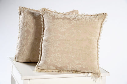 Fringed Damask Decorative Pillow Cover