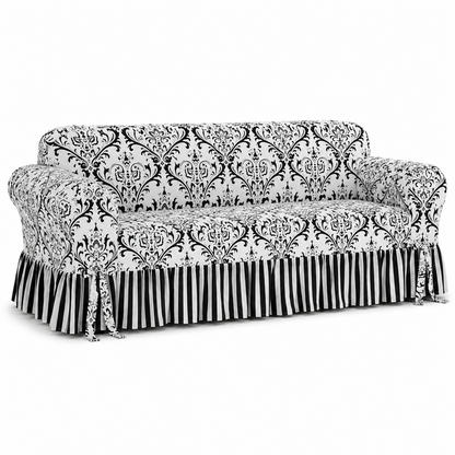 Damask Stripe Ruffled Accent Chair Cover