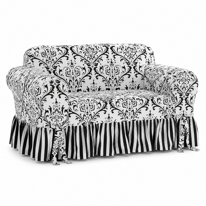 Damask Stripe Ruffled Accent Chair Cover