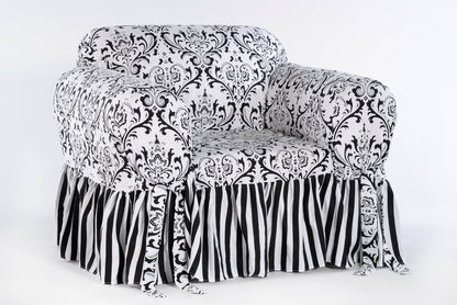 Damask Stripe Ruffled Accent Chair Cover