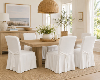 Cotton Duck Long Skirt Dining Chair Cover