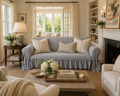Ruffled One-Piece Sofa Slipcover