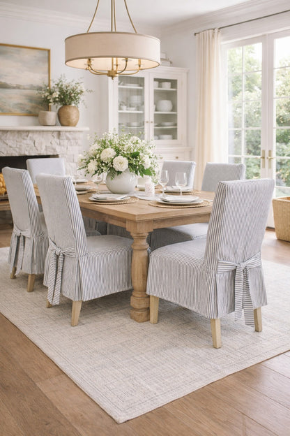 Short Ticking Stripe Dining Chair Cover